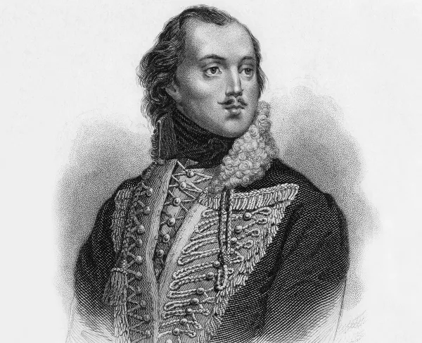 Sketch of a man wearing a military uniform. 